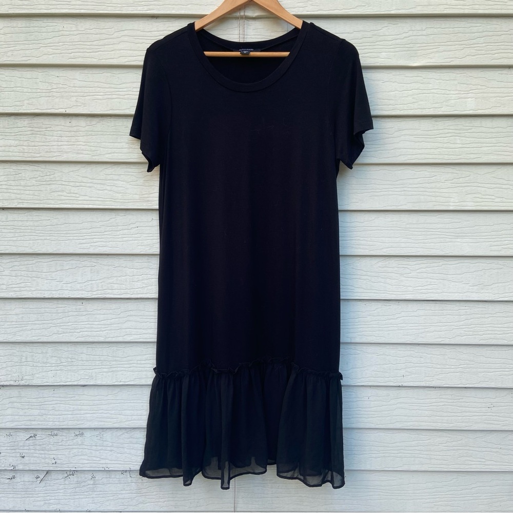 Karen Kane Black T-Shirt Ruffled Mini Dress